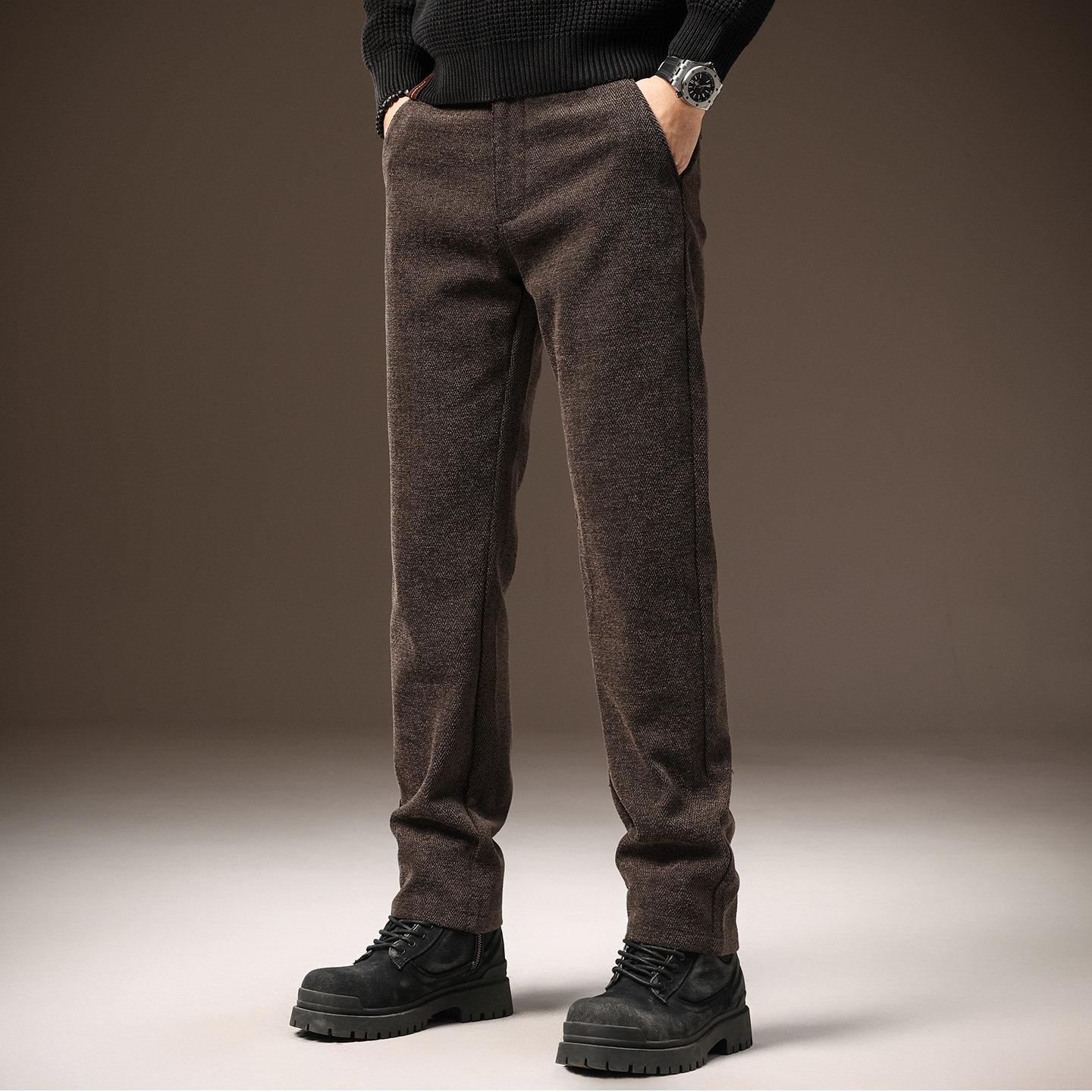 高端雪尼尔休闲裤男士2025新款冬季商务弹力长裤百搭灯芯绒直筒裤