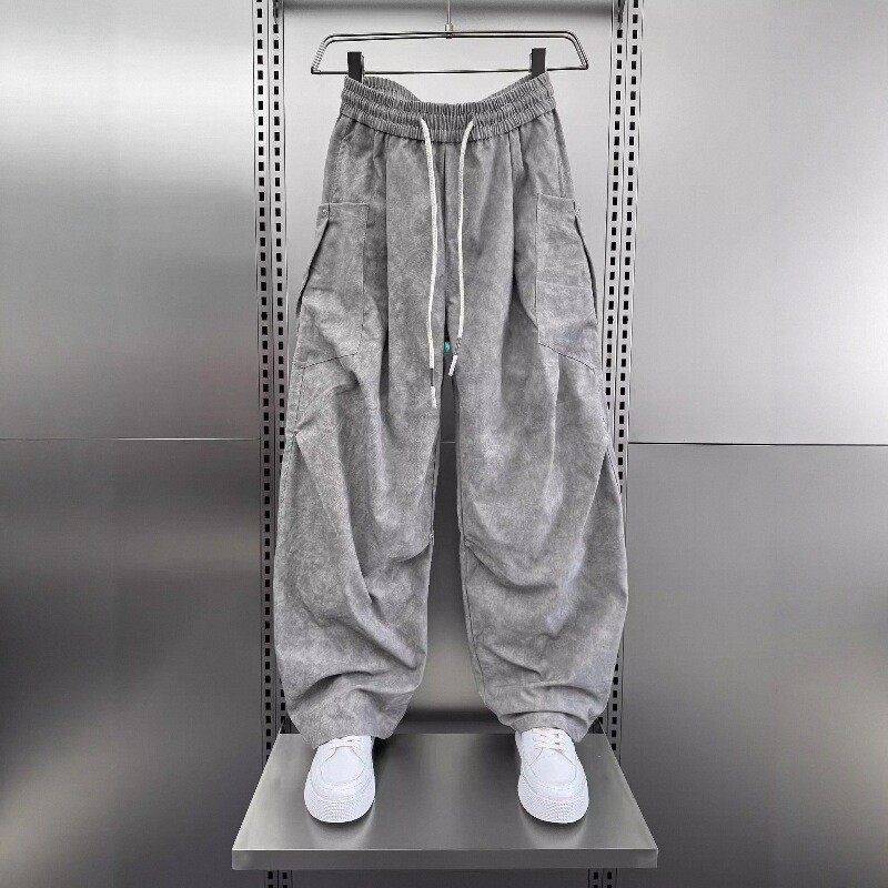 慵懒风百搭伞兵休闲裤男士冬季休闲阔腿弯刀长裤潮美式高级感卫裤