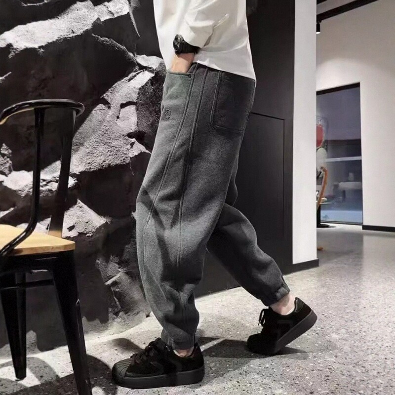 潮牌时尚百搭休闲哈伦裤男士冬季加厚简约束脚卫裤宽松显瘦运动裤