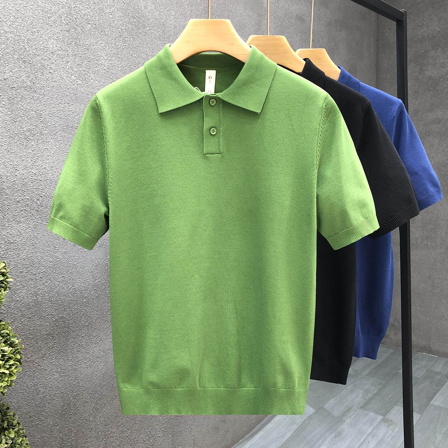 高级感时尚翻领短袖针织衫有领t恤男士薄款时尚百搭休闲半袖上衣