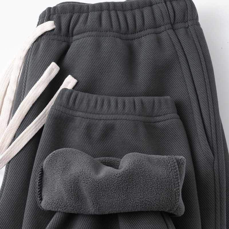 潮牌高档斜纹保暖时尚休闲裤男秋冬加绒加厚打底裤宽松百搭运动裤