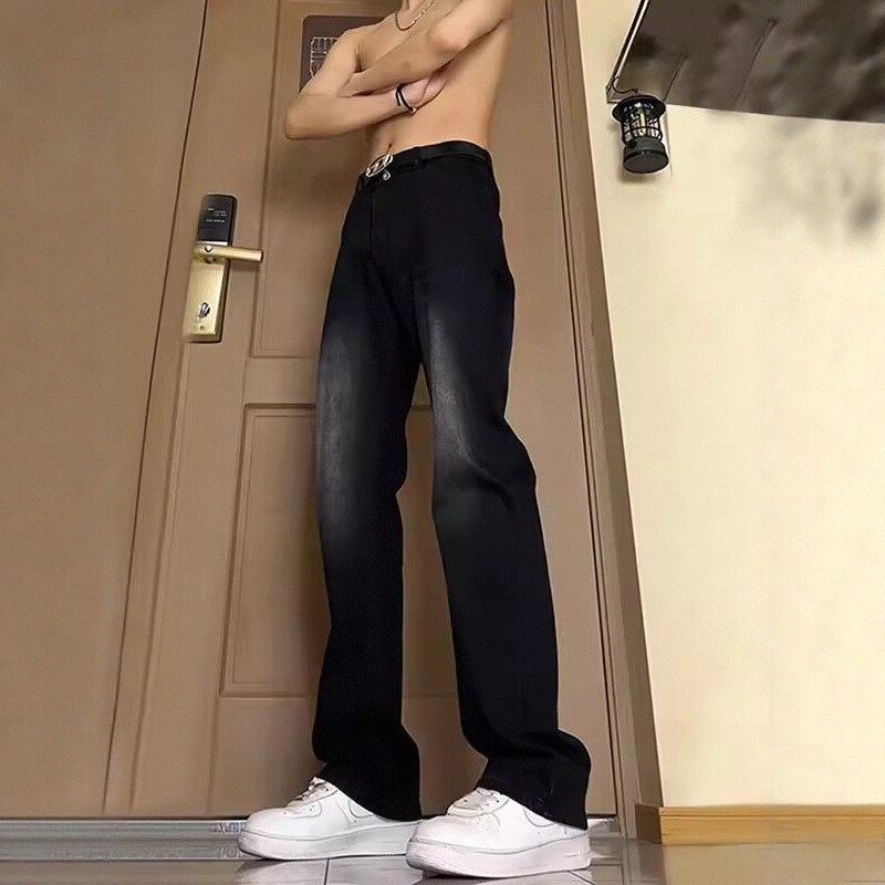 弹力修身微喇牛仔裤男士2025秋季渐变美式直筒裤显高显腿长弯刀裤