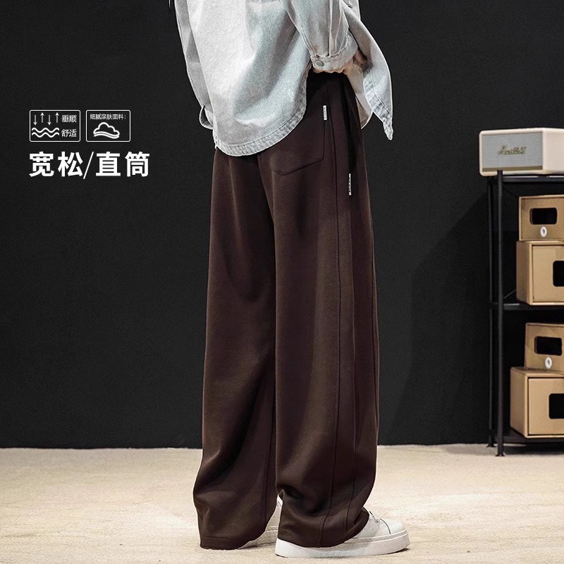 美式高街弯刀裤男士2025年新款宽松垂感阔腿卫裤运动直筒休闲裤子