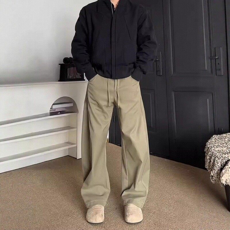 潮牌轻奢百搭微喇弯刀裤男冬季新款垂感加绒长裤美式工装加厚卫裤