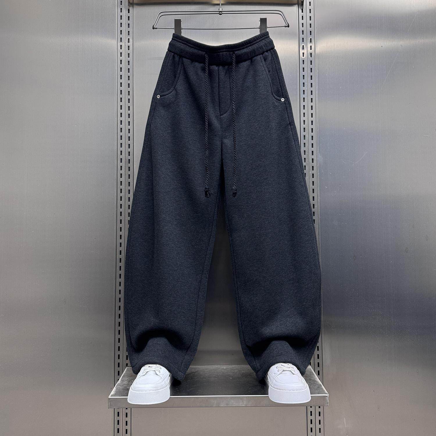 潮牌日系弯刀加厚运动卫裤男士冬季加绒抽绳休闲裤帅气直筒阔腿裤