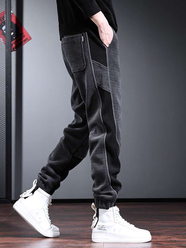 潮牌潮流韩版灯芯绒休闲裤男士新款设计感小众运动卫裤重磅哈伦裤