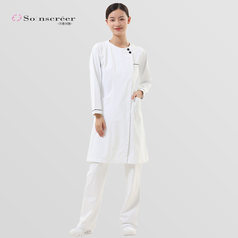 日本護(hù)士服女秋季長袖圓領(lǐng)修身美容院牙醫(yī)短袖醫(yī)美工作服分體套裝