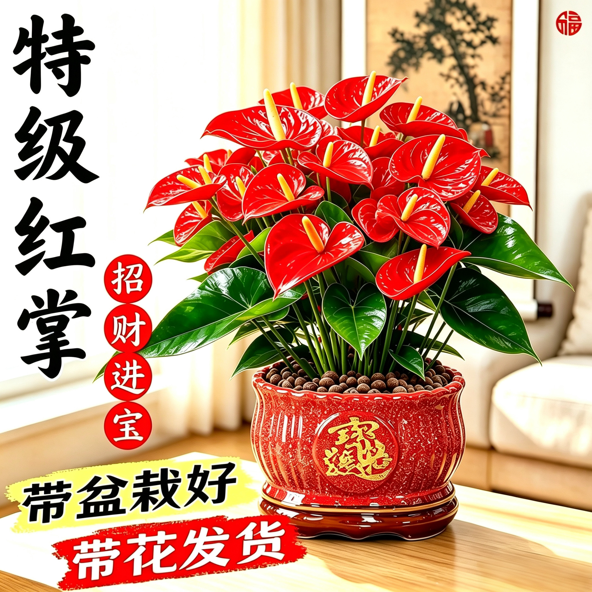 红掌盆栽带大花大叶四季开花鸿运当头客厅办公室绿植好养招财旺宅图片