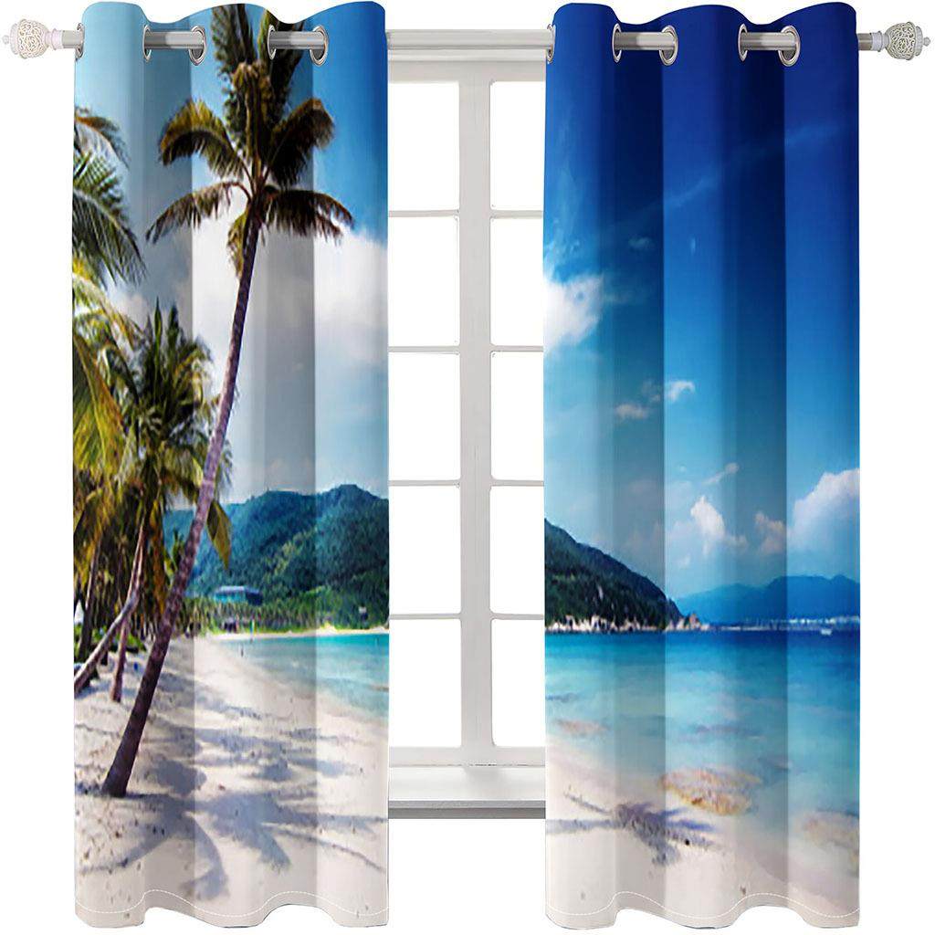 外贸高精密定制窗3d窗帘打印成品风景海浪窗帘遮光窗帘