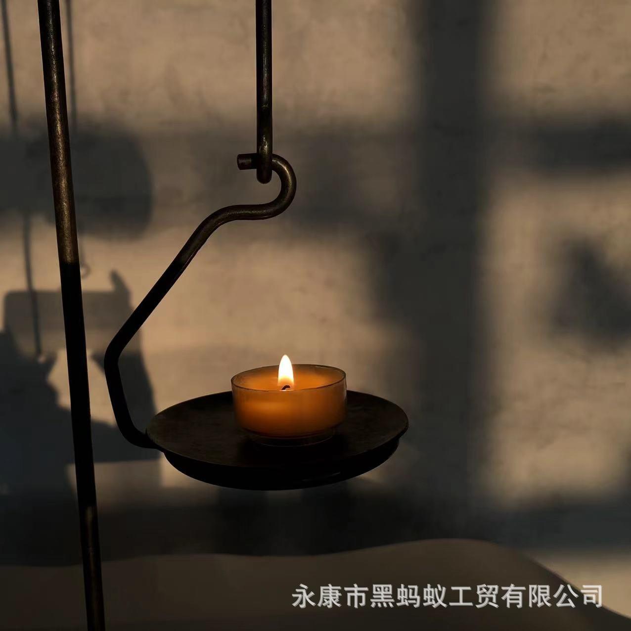 日式新中式加款茶室烛台桌面茶桌摆件纯铁打出侘寂禅意