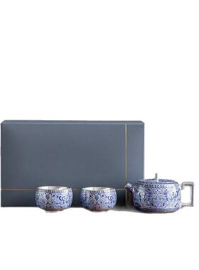 郑卿缠伴枝莲鎏银功丽JST18夫茶套装高具档创意复古国风银茶壶茶