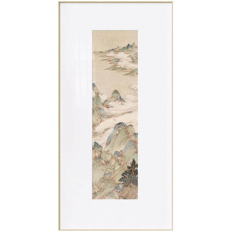 新中式竖版玄关装饰画现代民宿茶室书房客厅背景墙山水挂画郑文