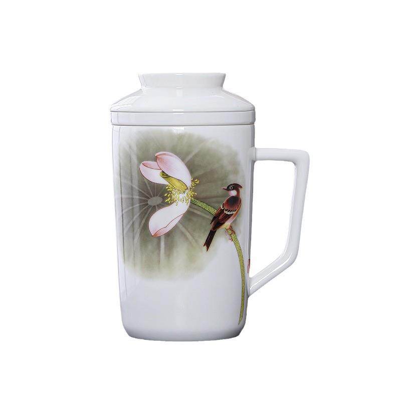 高档白瓷杯茶水分离杯泡茶杯办公杯伴手礼商务陶瓷杯子礼品杯印字