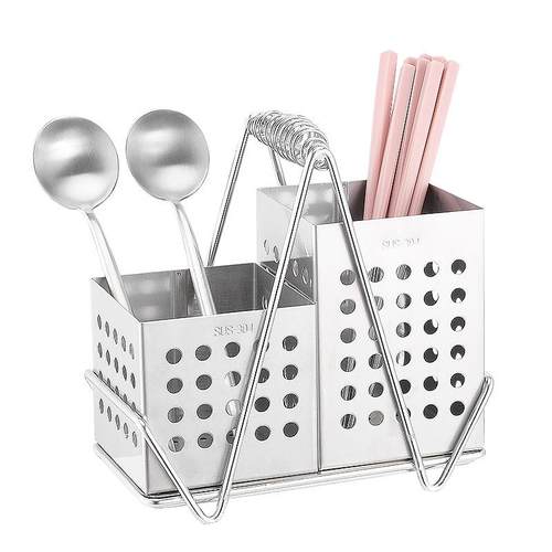 收纳盒304不锈钢壁挂式筷子筒沥水置物架家用筷子笼厨房创意勺子