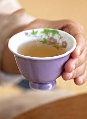 纯绘紫色牡丹紫釉手绘茶用壶一手壶一杯家茶杯组合旅行夫茶具收纳