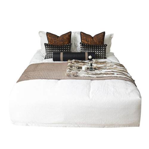 新中式样板间软装床品组合轻奢高级酒店棕色床旗床尾巾搭毯多件套