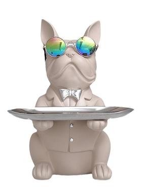 国斗428X像牛犬雕像托盘与雕法塑桌子存储雕装饰硬币纸币抽象艺术