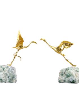 轻奢现代仙鹤展翅天然石底座客厅高档卧室玄关家居软装装饰品