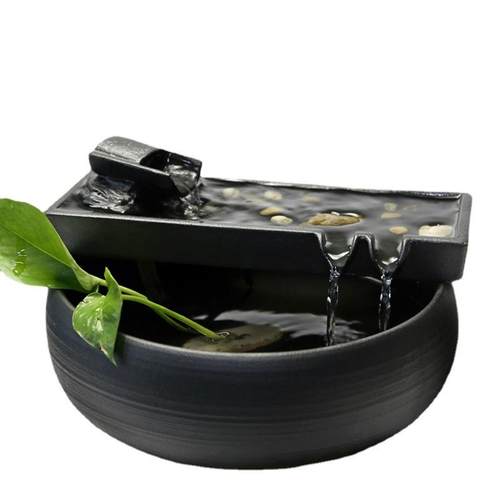 砚台小号陶瓷流水摆件招财桌面茶台喷泉水车循环流水器禅意小礼品