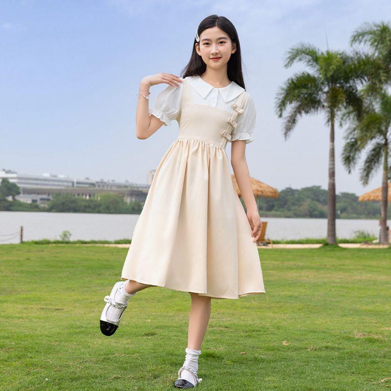 女童连衣裙夏装新款儿童洋气假两件公主裙中大童12初中生15岁裙子
