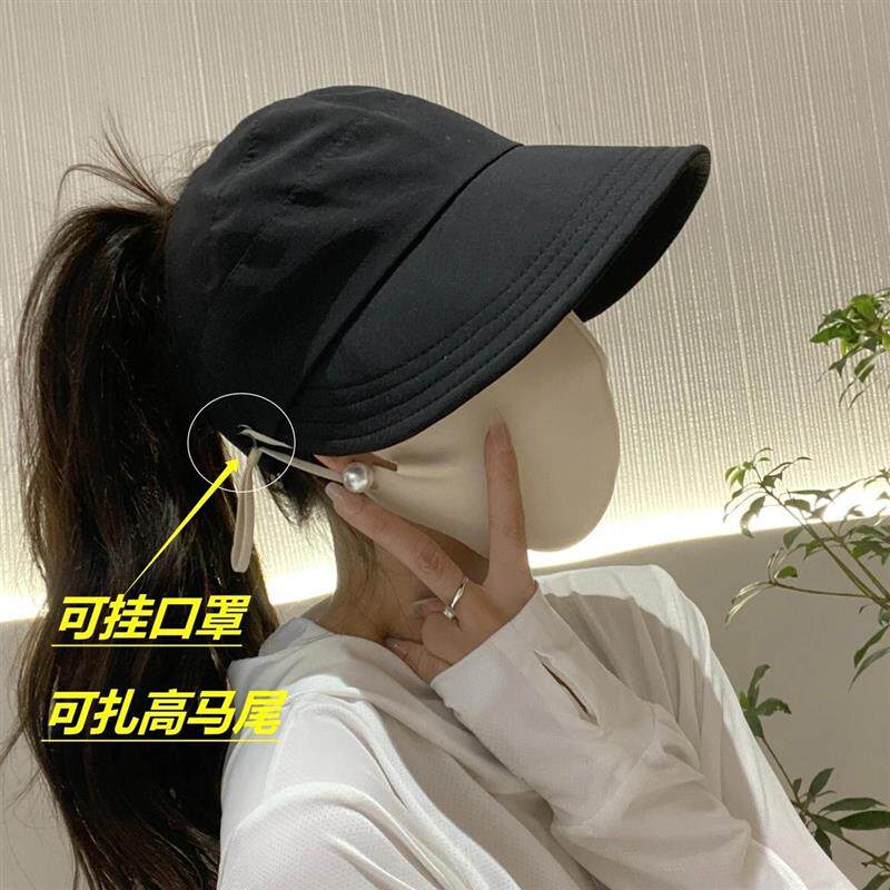 夏季纯色薄款女生可扎高马尾可挂口罩防晒帽外出透气露丝空顶夏帽