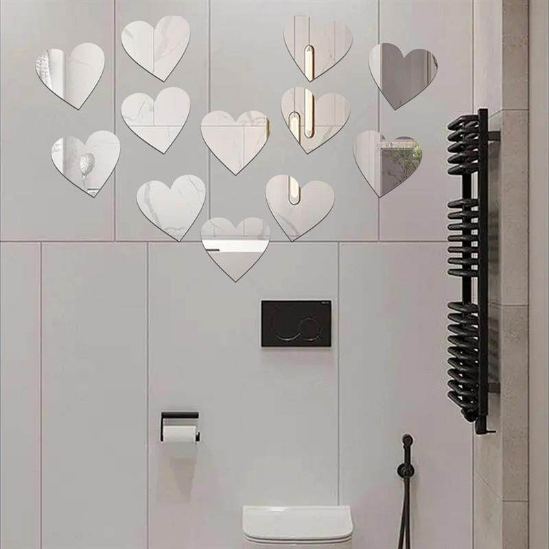 PET心形镜子创意墙贴客厅卧室床头浴室装饰3D立体DIY自粘镜面墙贴