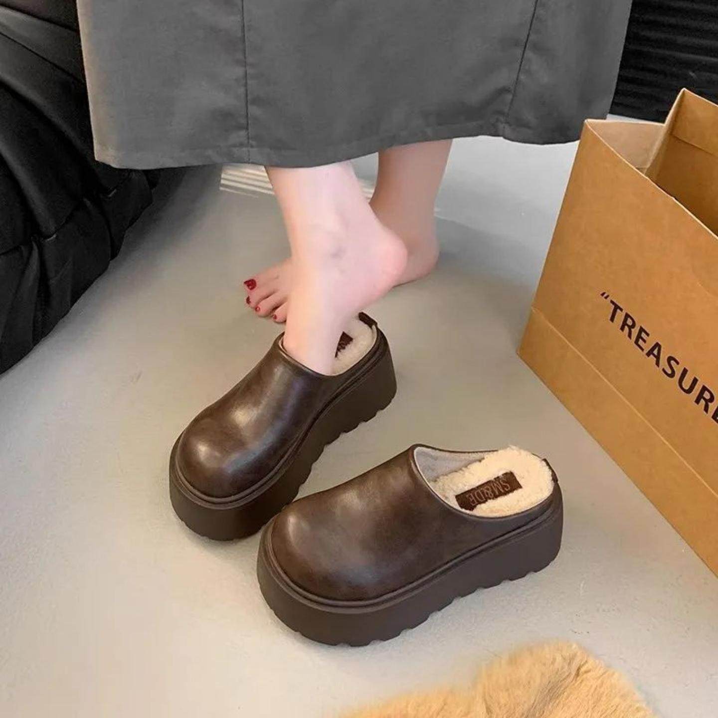 包头拖鞋秋冬外穿2025新款增高厚底棉拖鞋女半拖爆款网红黑色防滑