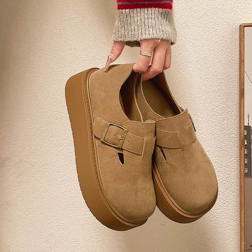 时尚厚底勃肯鞋女2025新款春季增高复古博肯懒人鞋百搭休闲单鞋子