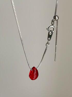 简约百搭红色水滴抽拉项链女小众高级感个性时尚潮流颈链锁骨链