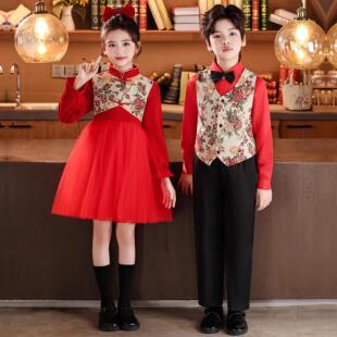 幼儿福气要来到演出服装我最有福新年上上签舞蹈服女童红色礼服裙