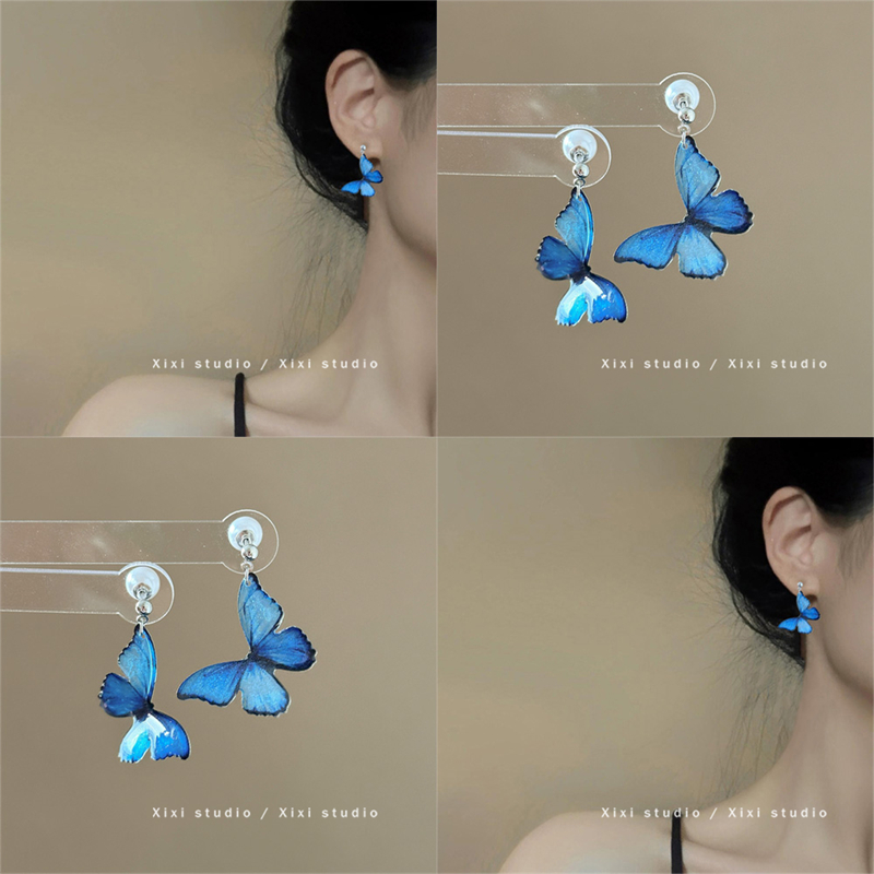 碧波蝴蝶！蝴蝶珍珠耳环！小众气质耳坠复古文艺耳饰女盘发器耳钉