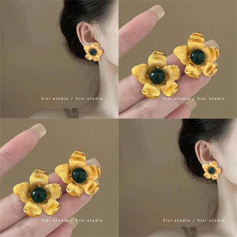 冷桂乌龙！金属花朵耳环！超仙法式耳钉轻奢港风耳饰文化创意手环