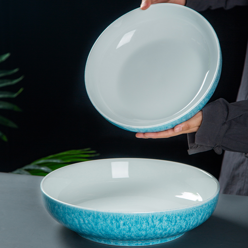 景德镇窑变蓝焰陶瓷酸菜鱼汤盘