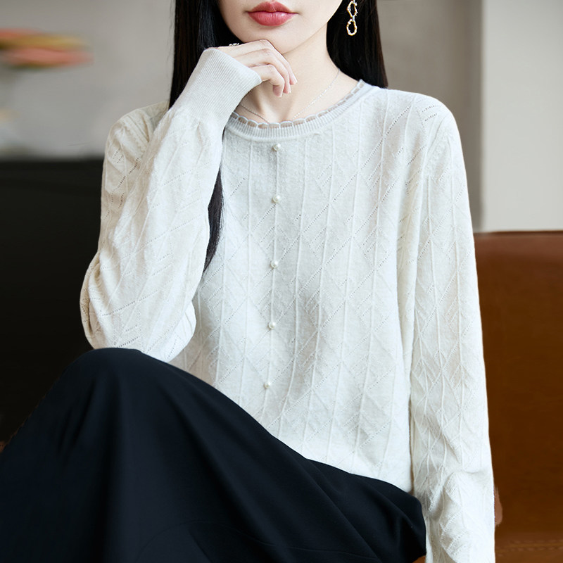 早秋蕾丝钉珠针织打底衫女2025新款春秋内搭上衣洋气大码女装毛衣