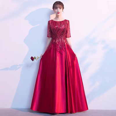 新款大合唱团演出服女长裙修身气质主持人指挥唱歌朗诵表演晚礼服