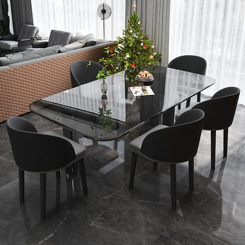 钢化玻璃餐桌现代简约家用轻奢不锈钢长方形饭桌广东佛山餐桌椅子