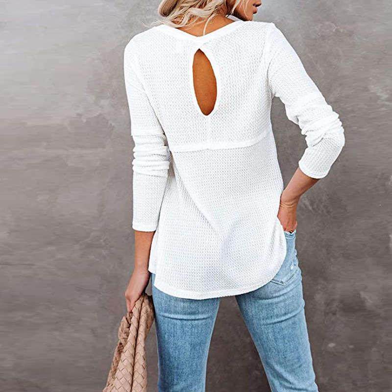 sweater top sleeve long neck round hollow back fashion