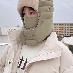 日本进口帽子女冬季电动车防风棉帽骑车保暖加绒厚头套防寒面罩