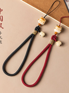 招财猫挂绳手机壳菩提莲花短款挂手腕绳指环腕带女生手工编织挂件