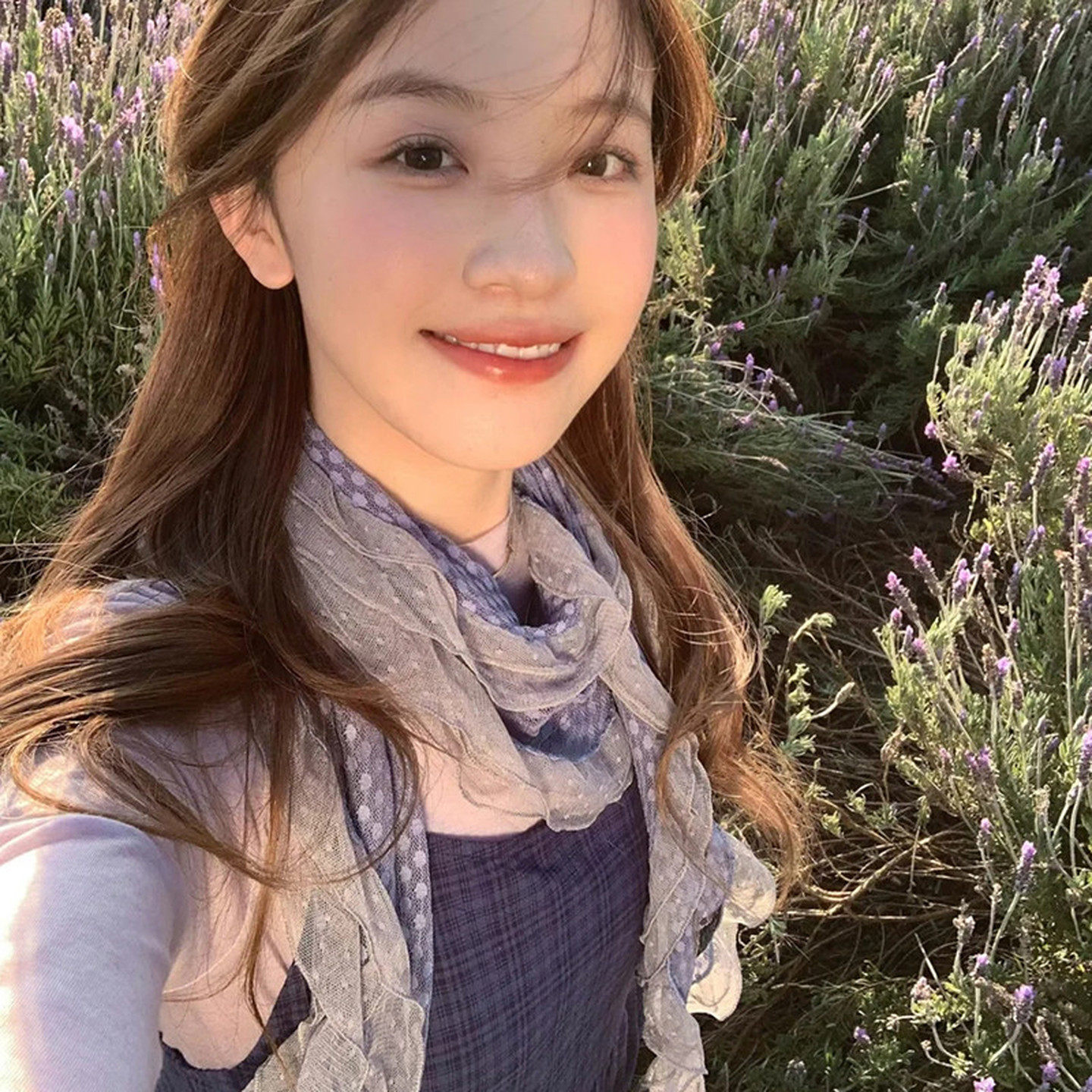 藤井树同款围巾紫色丝巾女生小众高级感薄款系脖古早蕾丝长款围脖