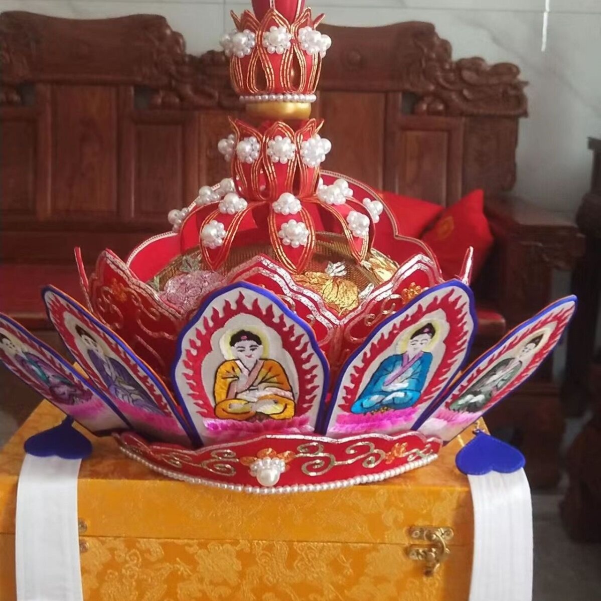 芭黎僧服手工苏绣毗卢帽法师佛字盘金法会刺绣僧帽主法帽出家僧帽