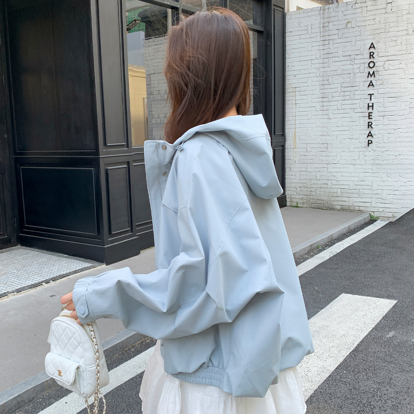 女连帽风衣外套宽松休闲百搭上衣