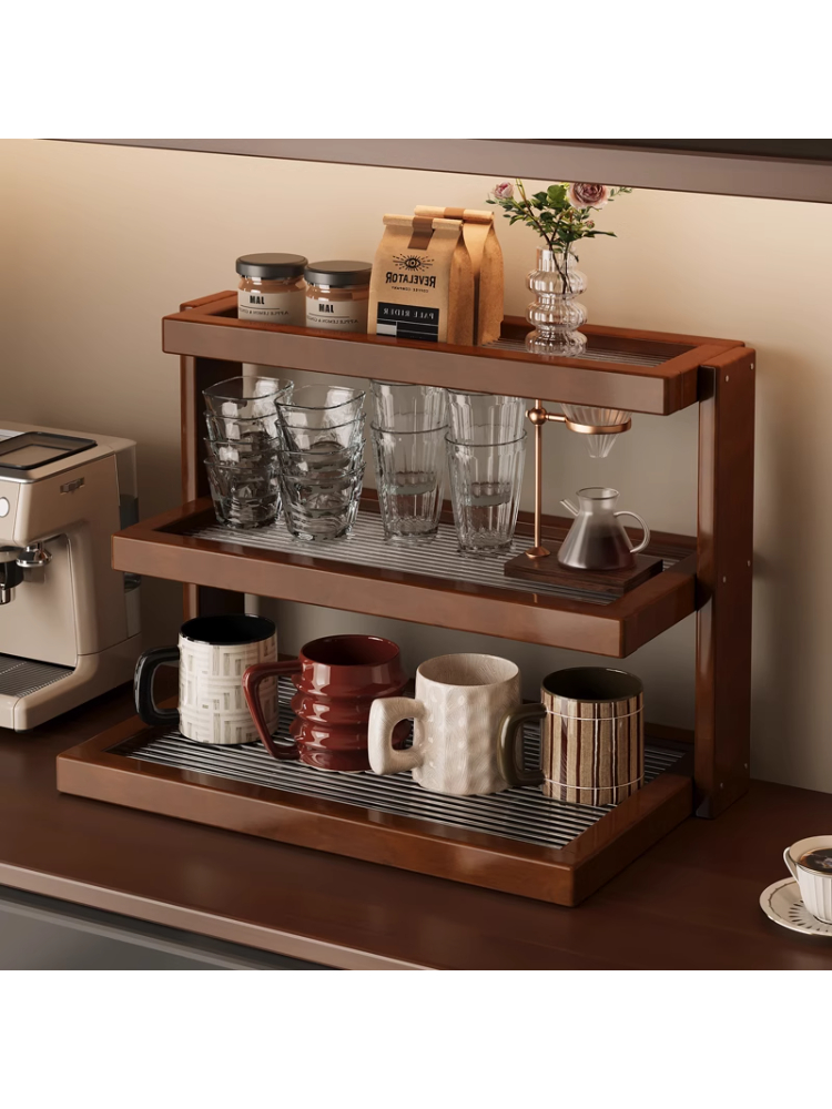 桌面杯架亚克力多层餐桌台面杯架子中古置物架咖啡店转角收纳展示