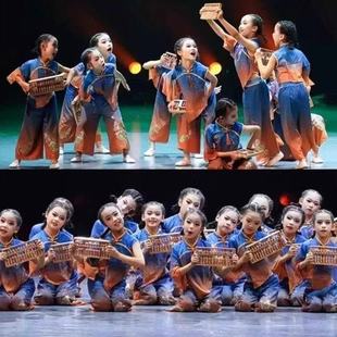 小算盘舞蹈演出服儿童古典舞珠算口诀民族舞渔家姑娘扁担表演服