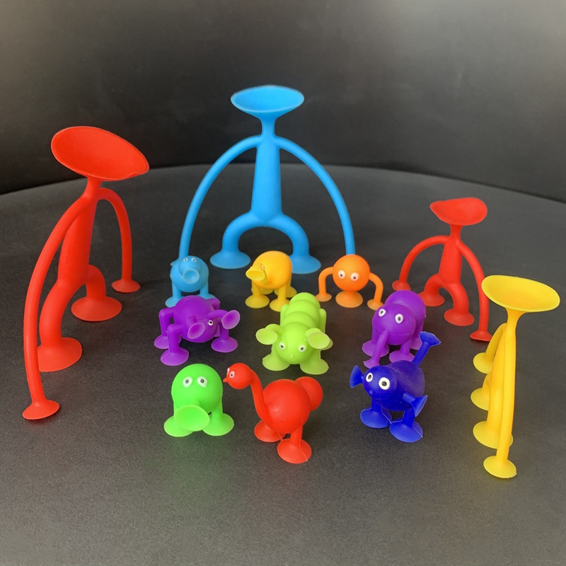 儿童卡通动物粘粘乐硅胶早教益智积木手工蜘蛛人大号小号吸盘玩具