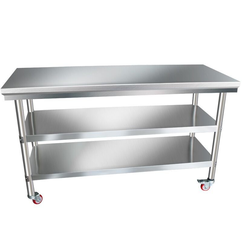 加厚不锈钢带轮子工作台厨房操作台车间移动打包台打荷台奶茶桌子