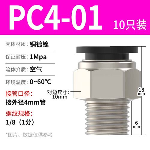 气动黑色螺纹快速快插接头PU4 6 8精品变径直通对接PC10 12 16mm