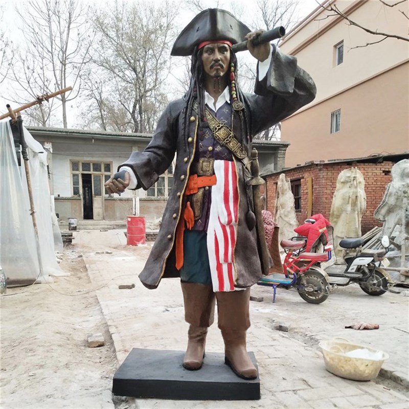 拿望远镜海盗玻璃钢雕塑 独眼龙美式酒吧餐厅装饰品摆件 人物雕像