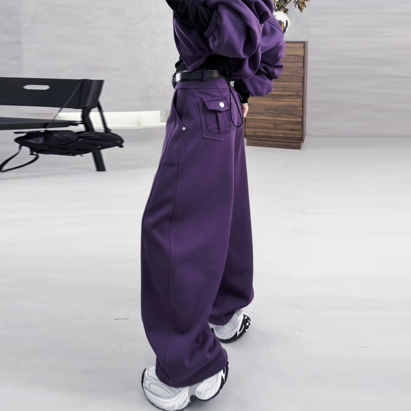 美式高街弯刀牛仔裤女冬季2025新款垂感显瘦宽松百搭加绒阔腿女裤