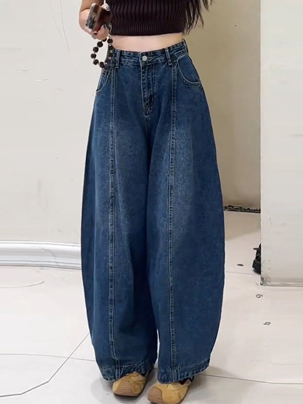 松弛感弯刀牛仔裤女秋新款2025梨型身材遮胯显瘦宽松慵懒风阔腿裤,女装/女士精品,大码裤装,淘宝优惠券,粉丝福利购,淘宝优惠卷